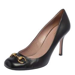Pre Owned Gucci Black Leather Jolene Horsebit Pumps Size 40