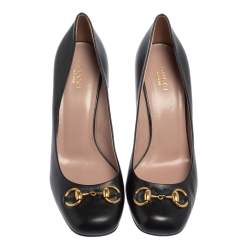 Pre Owned Gucci Black Leather Jolene Horsebit Pumps Size 40