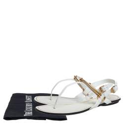 Gucci White Leather Horsebit Thong Sandals Size 38