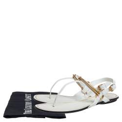Pre Owned Gucci White Leather Horsebit Thong Sandals Size 38