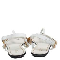 Gucci White Leather Horsebit Thong Sandals Size 38
