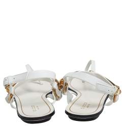 Pre Owned Gucci White Leather Horsebit Thong Sandals Size 38