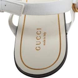 Pre Owned Gucci White Leather Horsebit Thong Sandals Size 38