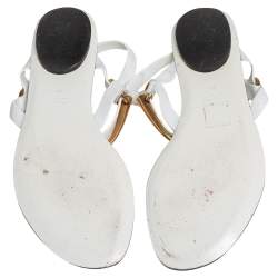 Pre Owned Gucci White Leather Horsebit Thong Sandals Size 38