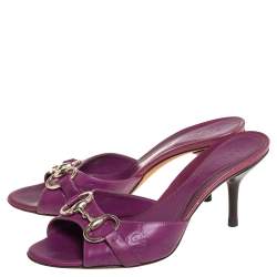 مملوكة مسبقًا Gucci Purple Leather Hollywood Horsebit Open Toe Slide Sandals Size 36