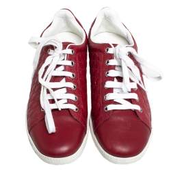 Pre Owned حذاء رياضي غوتشي جلد ميكروغوتشيسيما أحمر بعنق مرتفع مقاس 36