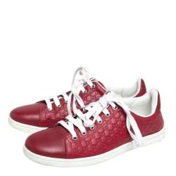 Pre Owned حذاء رياضي غوتشي جلد ميكروغوتشيسيما أحمر بعنق مرتفع مقاس 36