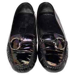 Gucci Multicolor Iridescent Patent Leather Horsebit Slip On Loafers Size 38