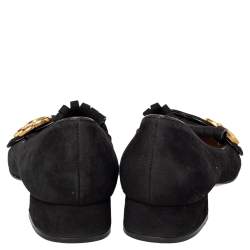 مملوكة مسبقًا Gucci Black Suede GG Marmont Block Heel Pumps Size 39.5