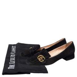 مملوكة مسبقًا Gucci Black Suede GG Marmont Block Heel Pumps Size 39.5