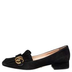 مملوكة مسبقًا Gucci Black Suede GG Marmont Block Heel Pumps Size 39.5