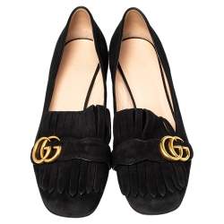 مملوكة مسبقًا Gucci Black Suede GG Marmont Block Heel Pumps Size 39.5