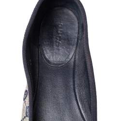 Pre Owned Gucci Beige/Blue GG Canvas And Leather Bow Ballet Flats Size 36
