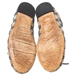 Pre Owned Gucci Beige/Blue GG Canvas And Leather Bow Ballet Flats Size 36