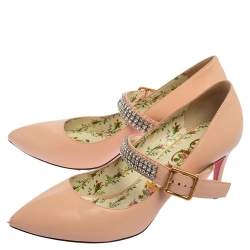 Pre Owned Gucci Beige Leather Sylvie Embellishment Pumps Size 38