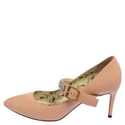 Pre Owned Gucci Beige Leather Sylvie Embellishment Pumps Size 38