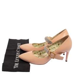 Pre Owned Gucci Beige Leather Sylvie Embellishment Pumps Size 38