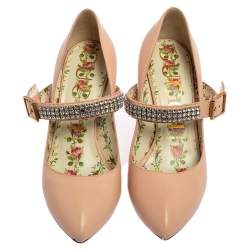 Pre Owned Gucci Beige Leather Sylvie Embellishment Pumps Size 38