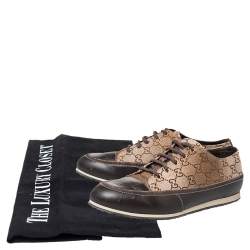Pre Owned حذاء رياضي غوتشي جلد وكانفاس سوبريم بني/بيج مقدمة بنية منخفض من أعلى مقاس 39.5
