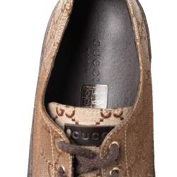 Pre Owned حذاء رياضي غوتشي جلد وكانفاس سوبريم بني/بيج مقدمة بنية منخفض من أعلى مقاس 39.5