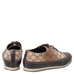 Pre Owned حذاء رياضي غوتشي جلد وكانفاس سوبريم بني/بيج مقدمة بنية منخفض من أعلى مقاس 39.5