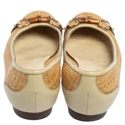 مملوكة مسبقًا Gucci Beige Raffia Bamboo Horsebit Ballet Flats Size 41