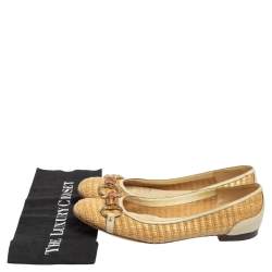مملوكة مسبقًا Gucci Beige Raffia Bamboo Horsebit Ballet Flats Size 41