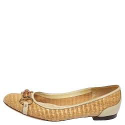 مملوكة مسبقًا Gucci Beige Raffia Bamboo Horsebit Ballet Flats Size 41