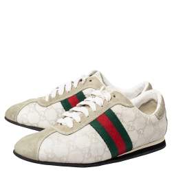 مملوكة مسبقًا Gucci Cream Suede And Leather Low Top Sneakers Size 37