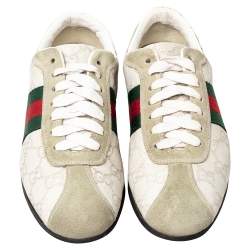 مملوكة مسبقًا Gucci Cream Suede And Leather Low Top Sneakers Size 37