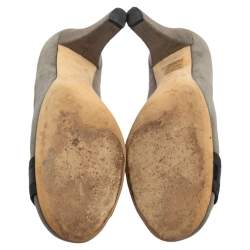 Pre Owned Gucci Dark Grey Suede Interlocking G Buckle Pumps Size 39