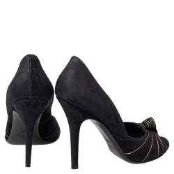 Gucci Black/Gold Suede Knotted Peep Toe Pumps Size 38.5