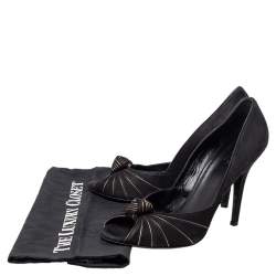 Gucci Black/Gold Suede Knotted Peep Toe Pumps Size 38.5