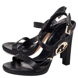 Pre Owned Gucci Black Leather Open Toe Ankle Strap Sandals Size 37