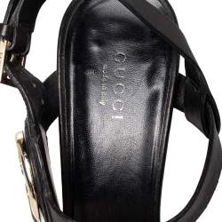 Pre Owned Gucci Black Leather Open Toe Ankle Strap Sandals Size 37