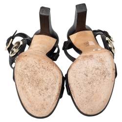 Pre Owned Gucci Black Leather Open Toe Ankle Strap Sandals Size 37