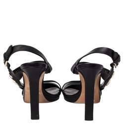 Pre Owned Gucci Black Leather Open Toe Ankle Strap Sandals Size 37