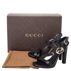 Pre Owned Gucci Black Leather Open Toe Ankle Strap Sandals Size 37