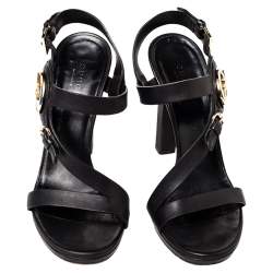 Pre Owned Gucci Black Leather Open Toe Ankle Strap Sandals Size 37