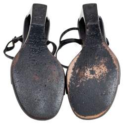 Pre Owned صندل غوتشي كت أوت جلد أسود بكعب روكي مقاس 37