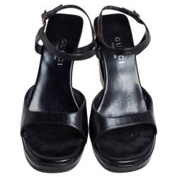 Pre Owned صندل غوتشي كت أوت جلد أسود بكعب روكي مقاس 37