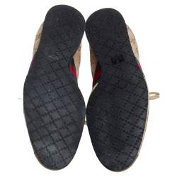 Pre Owned Gucci Gold/Beige GG Canvas And Leather Web Detail Low Top Sneakers Size 39