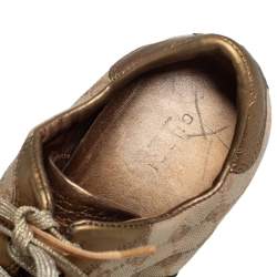 Pre Owned Gucci Gold/Beige GG Canvas And Leather Web Detail Low Top Sneakers Size 39