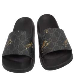 Pre Owned حذاء فلات سلايد غوتشي تايغر سوبريم جي جي أسود مقاس 38.5