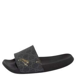 Pre Owned حذاء فلات سلايد غوتشي تايغر سوبريم جي جي أسود مقاس 38.5