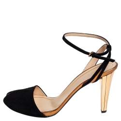 مملوكة مسبقًا Gucci Black/Gold Suede And Leather Ankle Strap Sandals Size 40.5