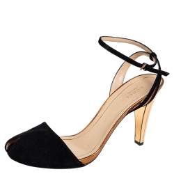 مملوكة مسبقًا Gucci Black/Gold Suede And Leather Ankle Strap Sandals Size 40.5