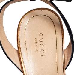 مملوكة مسبقًا Gucci Black/Gold Suede And Leather Ankle Strap Sandals Size 40.5