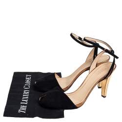مملوكة مسبقًا Gucci Black/Gold Suede And Leather Ankle Strap Sandals Size 40.5