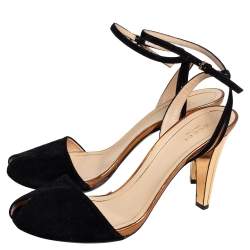 مملوكة مسبقًا Gucci Black/Gold Suede And Leather Ankle Strap Sandals Size 40.5